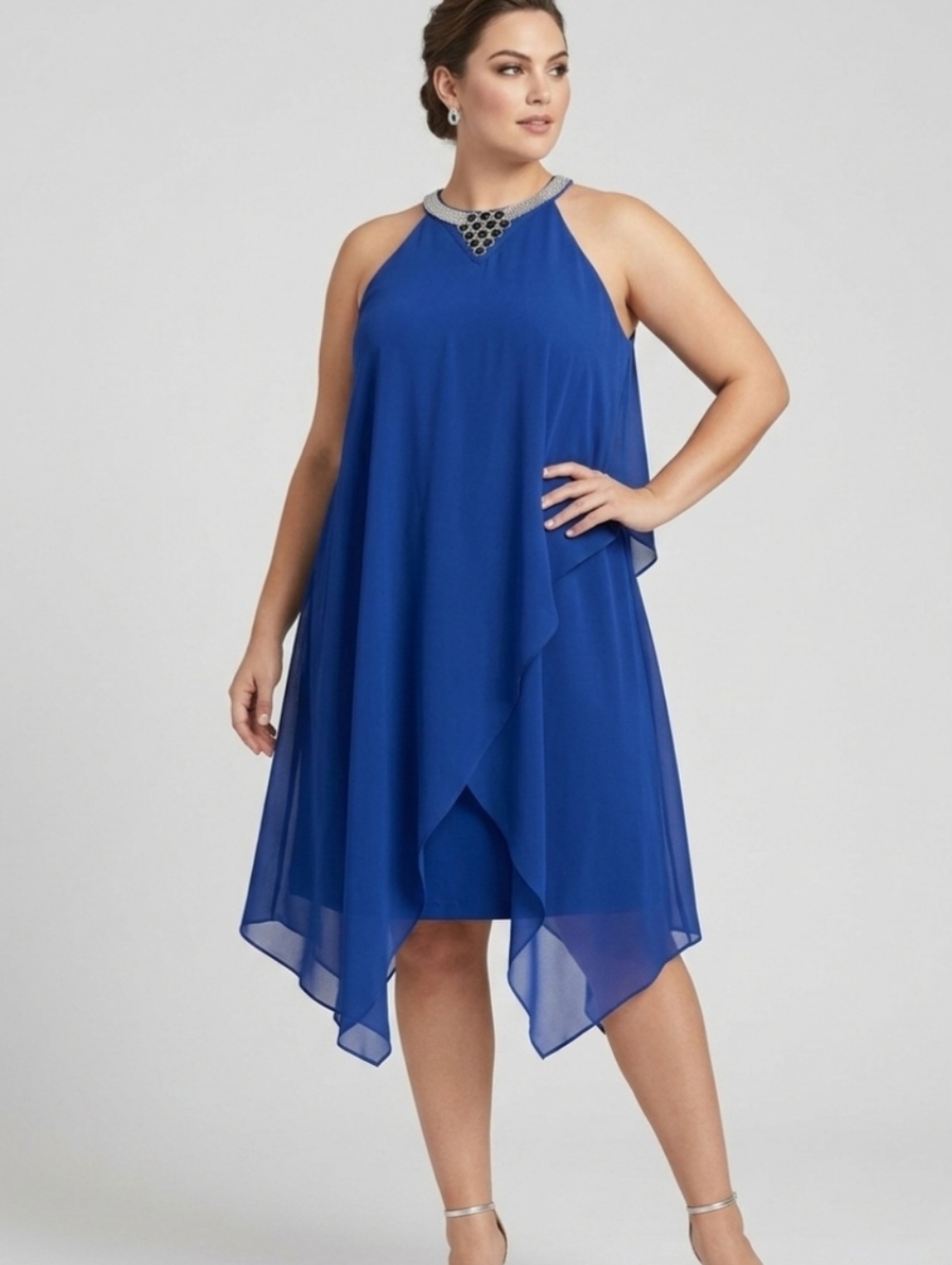 Women's Cocktail Dress in Royal Blue with Rhinestones - Size 2XL